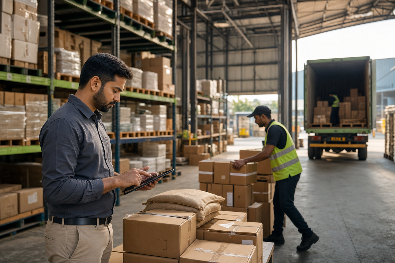 Operations professionals coordinating warehouse dispatch